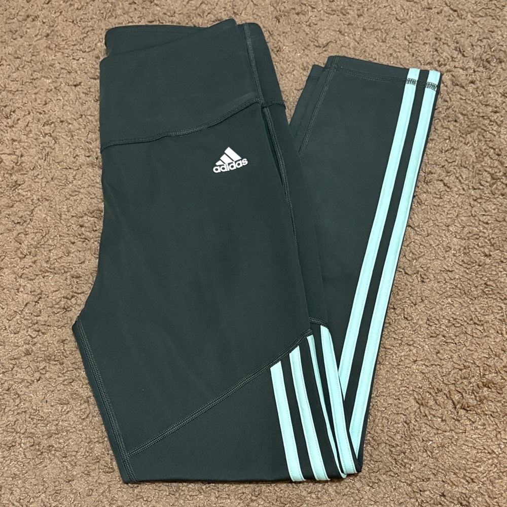 Adidas Leggings in Black with Light Blue Stripes